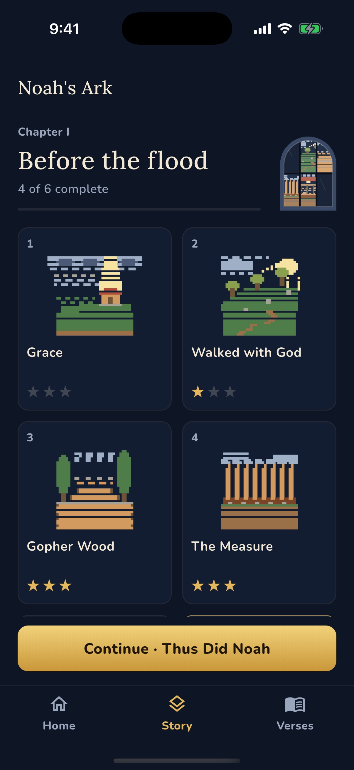 The story map: Chapter I, Before the flood, with its levels and their stars